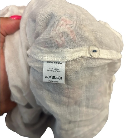 Marea by Liz Joy Casita Cotton Block Floral 3/4 Sleeve Tie Split Neck Mini Dress - Picture 7 of 8